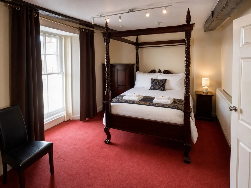 The four-poster bedroom at Exchequergate