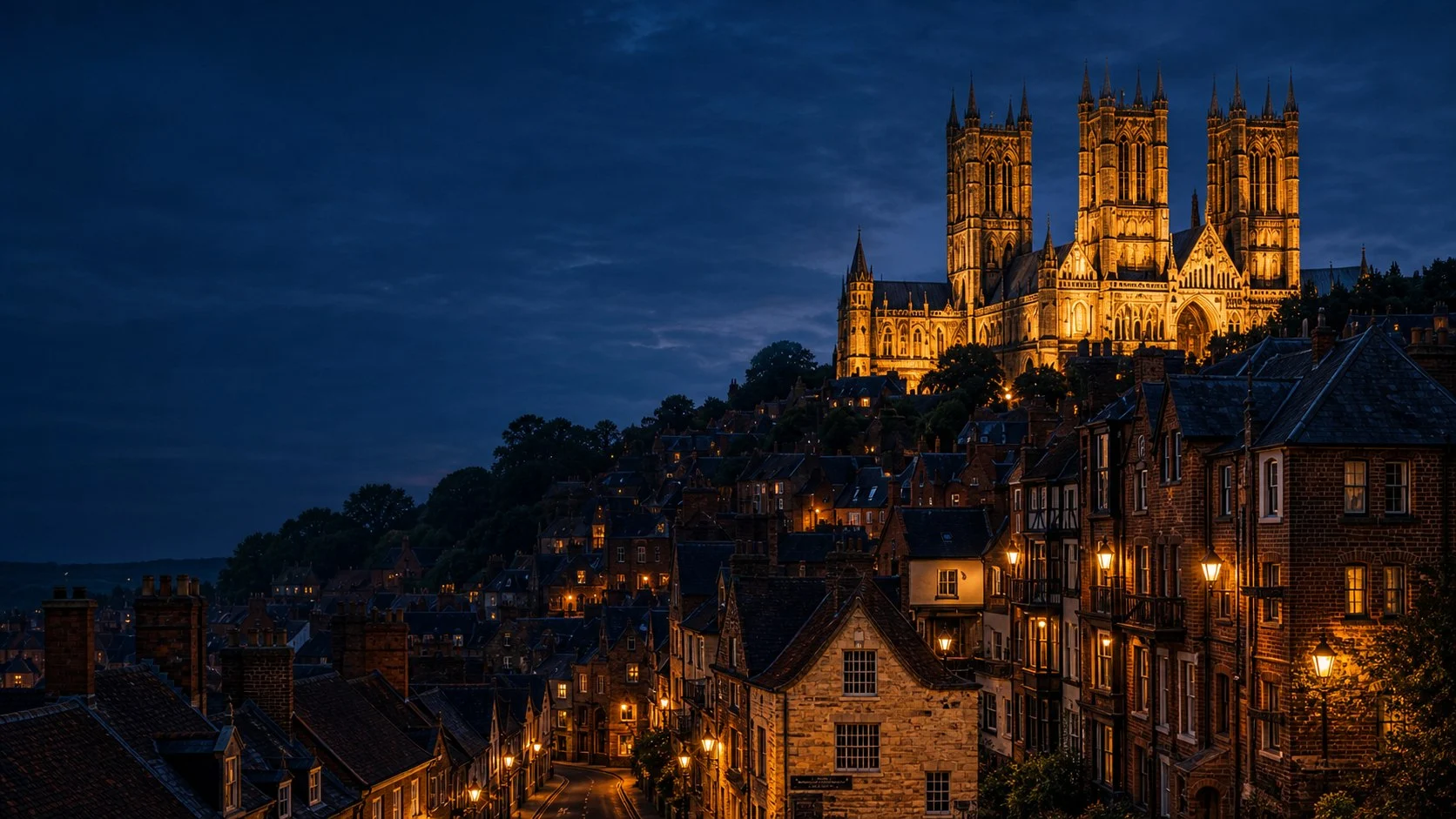 Lincoln Cathedral above the historic city rooftops